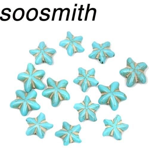 Soosmith New Fashion Blue Starfish Loose Natural Stone Spacer Beads 20Pcs Necklace Bracelet Beads For Jewelry Making Diy Craft
