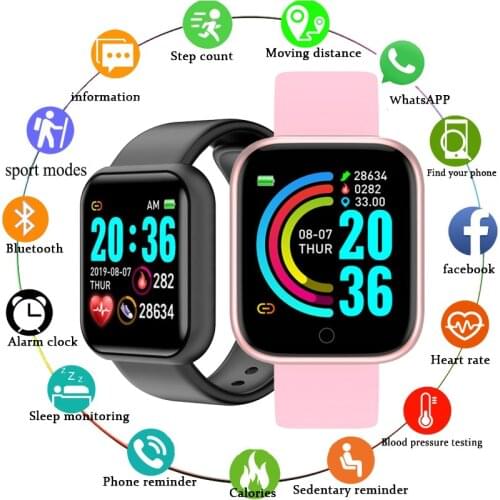 Smart watch, heart rate and blood pressure control for men and women, exercise pedometer, Android and IOS tracker for fitness