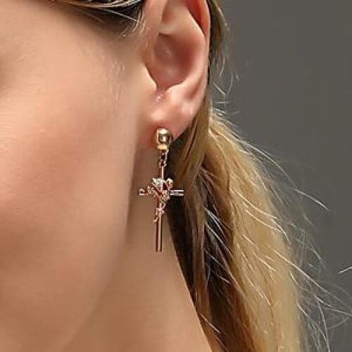 Vintage Elegant Earrings Cross Relief Rose Flower Drop Earrings For Women Metal Earing Gold Silver Color Earings Jewelry Gift