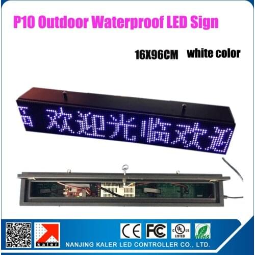Waterproof outdoor p10 single white color led display cabinet 16x96cm programmable scrolling message led sign outdoor
