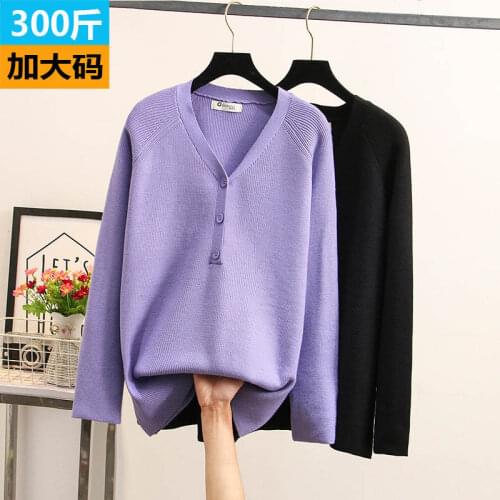 150Kg Plus size womens autumn winter V-neck pullover sweater bust 150cm 6XL 7XL 8XL 9XL simple long-sleeved button sweater