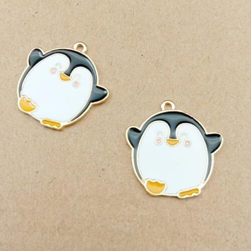 10Pcs/Lot 22x22mm Cartoon Penguin Shape Charms Enamel Charm For Jewelry Making And Crafting Charm Fashion Pendant