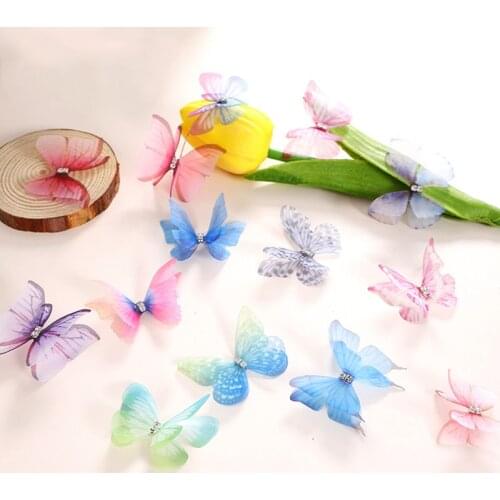 100pcs Embroidered Mesh Butterfly Cloth Patches Appliques Rhinestone for Clothes Sewing Supplies DIY Hair Clip Accessories