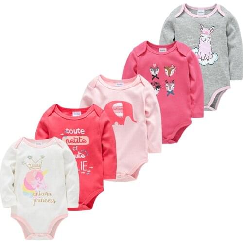 2021 Baby Girls Clothes 5 pcs/lot Flower Printed Cotton Long Sleeve Girl Bodysuit 0-24 Months Newborn Boys Clothing Toddler