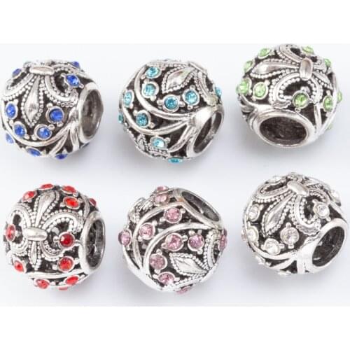 5Pcs/Lot Mix Color Silver Plated DIY Enamel flower Bead Charm Fits for Pandora European Jewelry Bracelet js2229