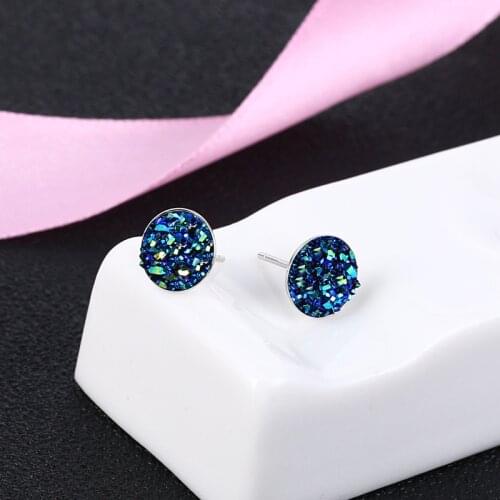 8mm Round Natural Stone Cute Female Earrings Real 925 Sterling Silver Earrings For Women Men Vintage Fashion Charm Stud Earrings