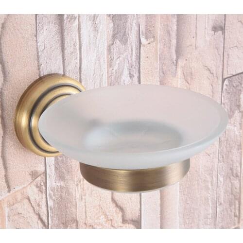 Bathroom Accessory Vintage Retro Antique Brass frosted Glass Soap Dish Wall Mounted Bathroom Soap Dish Holder mba742
