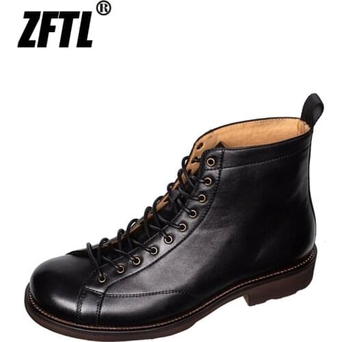ZFTL Mens Boxing boots Martins Boots Vintage Brand customization Man Casual Lace up Handmade Retro Male Ankle Boots soft Retro