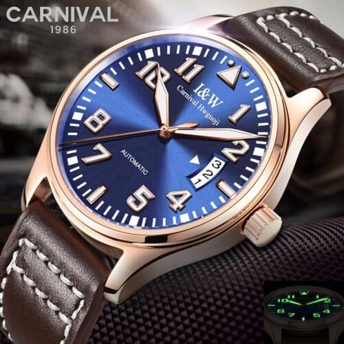 Switzerland Watches CARNIVAL Original Luminous Mens Automatic Watch Self-Wind Fashion Men Sapphire Crystal Mechanical Clock