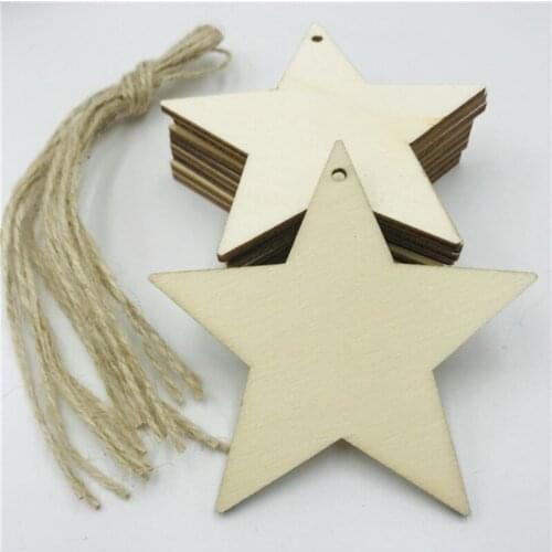 10PCS Star Wooden Pendants + hemp rope Ornaments Party Gifts Home Decor Wedding/Christmas Party Decorations Kids Birthday Gift