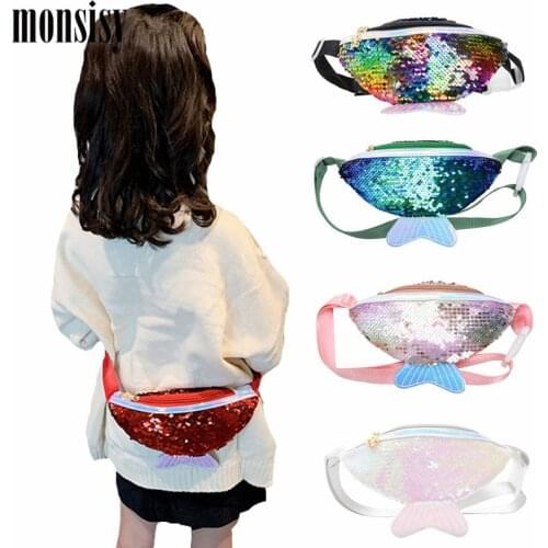 Monsisy Lolita Kids Sequin Fanny Pack For Girl 2020 Summer Coin Purse Small Belt Bag Shiny Mermaid Waist Pack Children Beach Bag