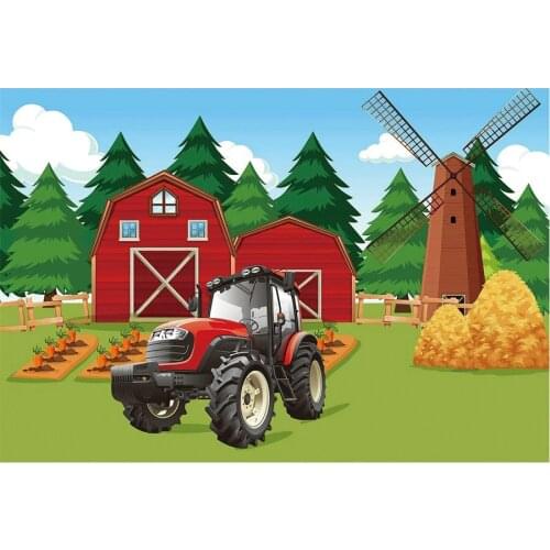Cartoon Farm with Vehicle and Warehouse Backdrop Photography Background Celebration Photo Booth Studio Decor