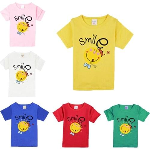 Summer Fashion Unisex Smile Print T-shirt Children Short Tees Baby Kids Cotton Top for Boys Girls T-shirts 1 2 4 6 8 10 14 Years