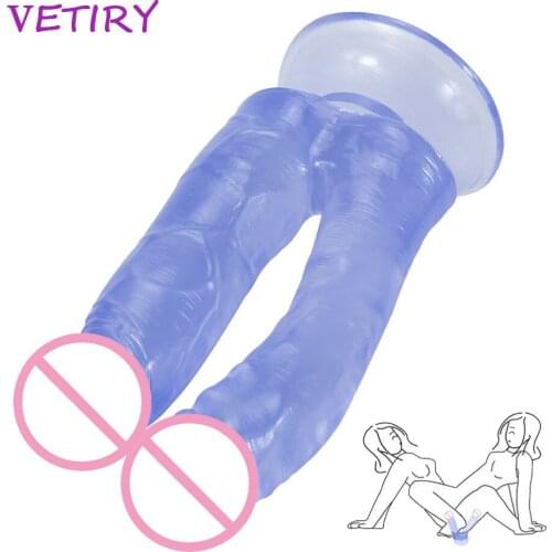 Flexible Soft Jelly Realistic Dildo Big Penis Double head Dildo Vaginal Anal Plug Massage Women Masturbator Sex Toys for Lesbian