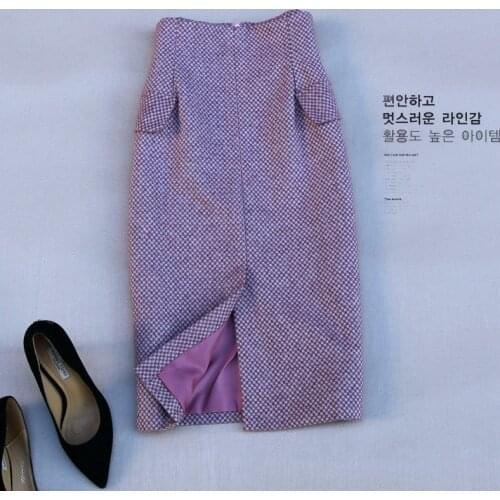 Classic Women Medium Long Slit Woolen Skirt Fashion Autumn Winter High Waist Plaids Suit Skirt