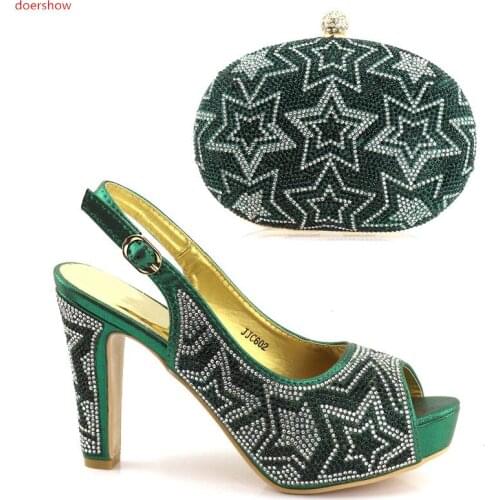 Doershow Italian Shoes and Bag Set Women Shoe and Bag To Match for Parties Latest green Color Lady Matching Shoes and Bag UL1-4