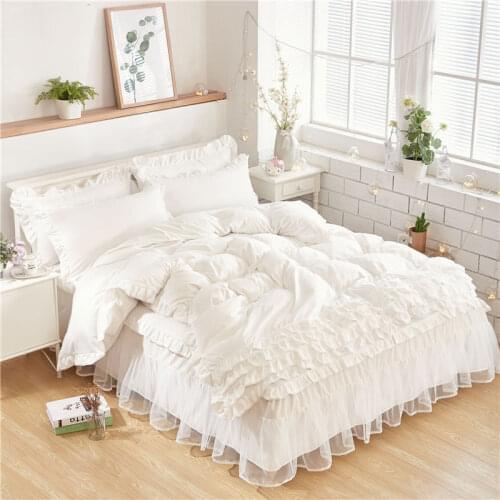 New luxury White Bedding sets For kids Girls Queen Twin King size Duvet cover lace Bed skirt set Pillowcase wedding bedclothes