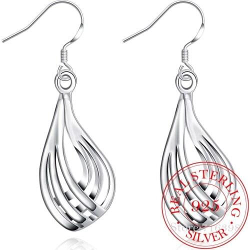 Korean 925 Sterling Silver Exquisite 3-line Ripple Water Drop Vintage Dangle Earrings For Women 2020 Engagement Wedding Jewelry