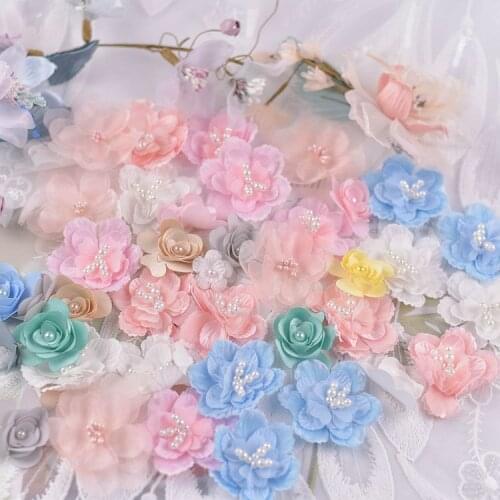 5pcs Multicolor 3D Flower Beads Lace Patches Applique For Bridal Wedding Dress Sewing On Accessories Diy Decoration patch