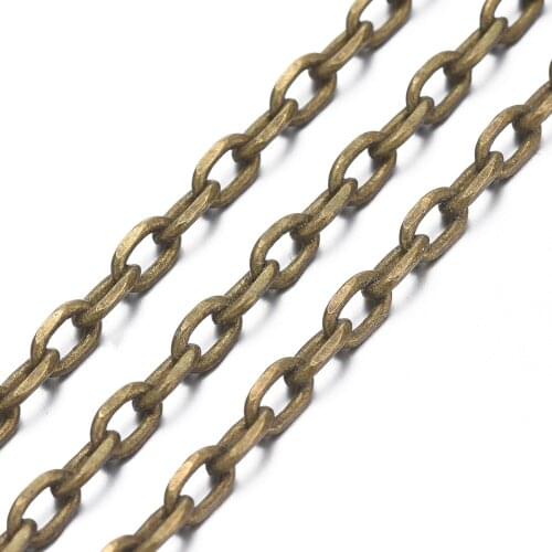 Brass Cross Chains Cable Chains, Lead Free and Nickel Free, Antique Bronze, Link: about 6mm long, 3mm wide, 1mm thick