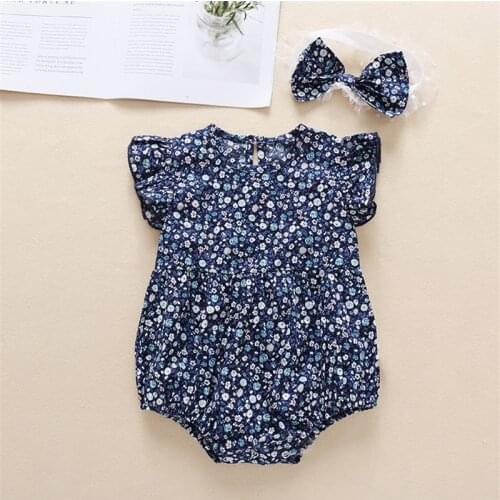 Summer New Products Girls Baby Floral Flying Sleeve Rompers Baby Cotton One-Piece Rompers Baby Children Outing Clothes