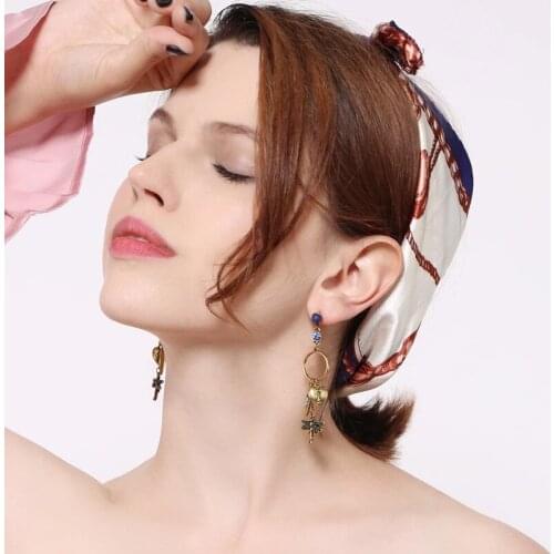 Fashion Vintage Gold Zamak Rhinestone With Dragonfly Heart Pendant Long Drop Earrings For Women Boho Party Korean Jewelry