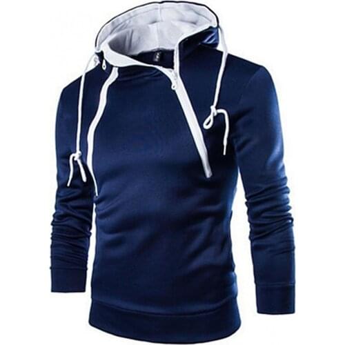 Men Fashion Autumn Winter Men Double Zipper Long Sleeve Color Block Coat Hoodie Sweatshirt Plus Size