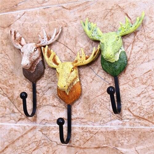 Nordic Resin Deer Head Figurines Stainless Steel Hook Home Wall Decor Key Holder Door Hook Hanger Hotel Bathroom Towel Hooks