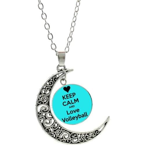 NEW glass cabochon Keep Calm And Love Volleyball moon necklace men women beach volleyball player pendant jewelry gifts SP224
