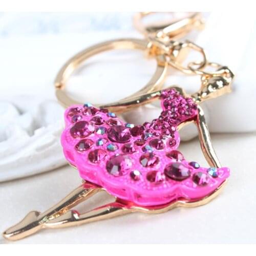New Arrive Ballet Girl Lady Lovely Pendent Charm Rhinestone Crystal Purse Bag Key Chain Accessories Fashion Gift