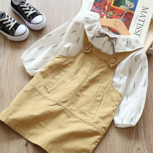 2-6Y Newborn Baby Girls Autumn Clothes Set Long Sleeve Tops+Pocket Suspender Skirt 2Pcs/set Children Clothes