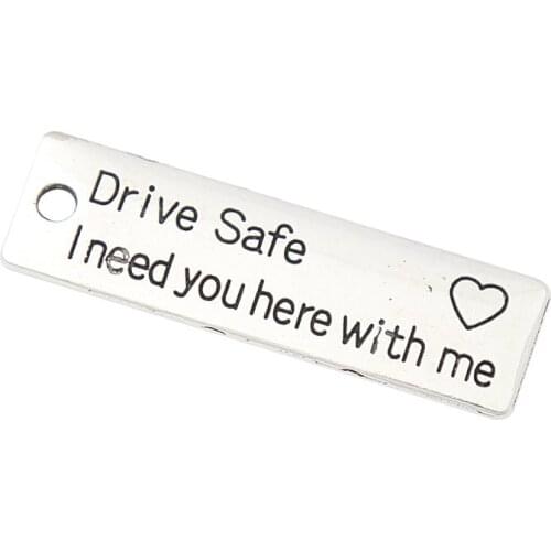RAINXTAR Fashion Drive Safe I Need You Here With Me Alloy Rectangle Message Tag Charms 10*34mm 50pcs AAC775