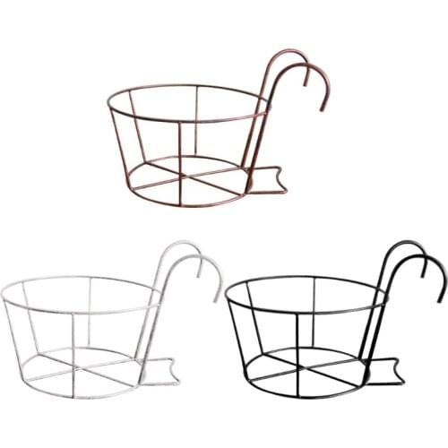 K1KA Balcony Hanging Plant Racks Round Flower Pot Rack Fence Window Iron Bonsai Stand