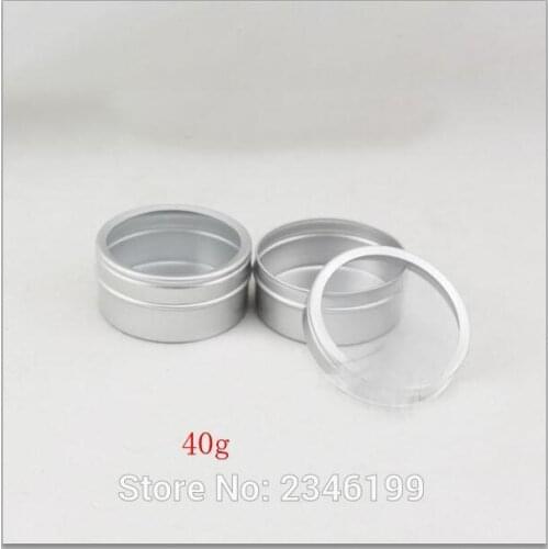 40G 50pcs/lot Empty Aluminum Cream Jar with Skylight, DIY Aluminum Cosmetic Container, Lip Balm Sample Container with Clear Lid