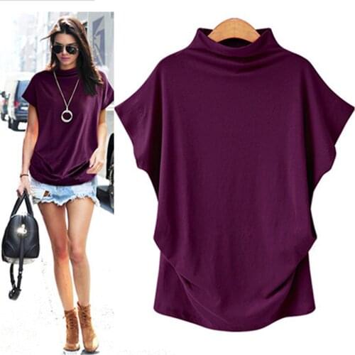 Plus Size Turtleneck Cotton Women V Neck Chiffon Blouses 2021 Casual Blouse Top Solid Color Top Short Sleeve Womens Pullover