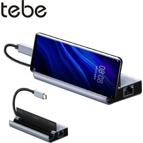 Tebe USB Type C Hub to HDMI 4K PD TF/SD Carder Reader Slot Rj45 USB3.0 7in1 Adapter Dock for MacBook Pro/Air USB-C HUB