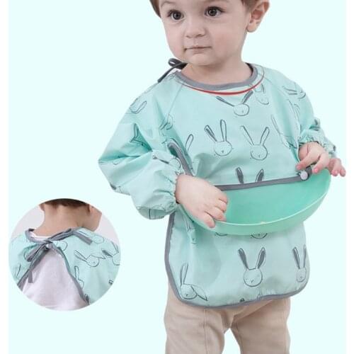 Waterproof Baby Infant Cartoon Bibs Kids Adjustable Long Sleeve Painting Apron U7EE