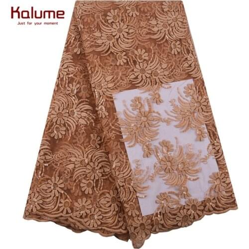 Kalume High Quality African Sequins Milk Silk Lace Fabric 3D Sequins French Mesh Milk Silk Lace Fabric For Nigerian Party F1902