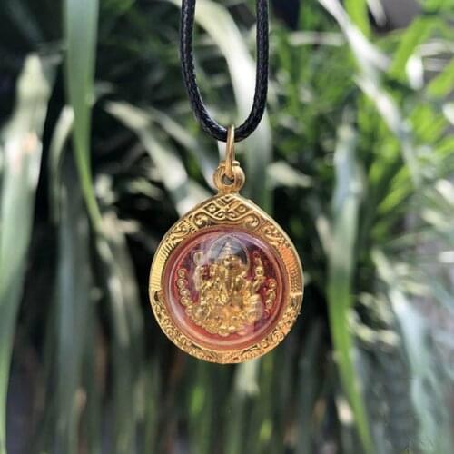 Southeast Asia Thailand Temple Greco Buddhist pocket talisman golden GOOD LUCK Ganesha wealth God Buddha card Pendant Amulet