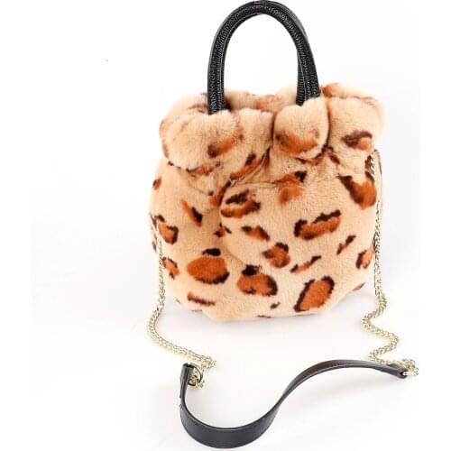 Womens High Quality Leopard Print Shoulder Bags Lovely Crossbody Bags Girls Real Rex Rabbit Fur Lovely Bag