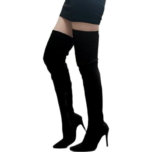 For 2021 Women Autumn Winter Red Suede Elastic Over-knee Boots Stiletto Super High Heels Lady Shoes Plus Size 43