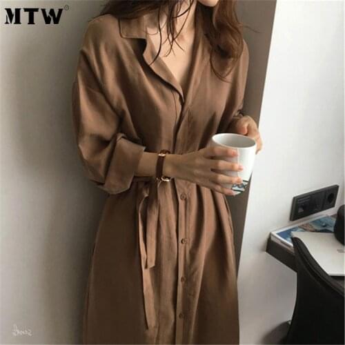 Women Long Shirt Dress 2020 Autumn Solid Long Sleeve Turn-Down Collar Loose Casual Dress Elegant Button Party Dresses