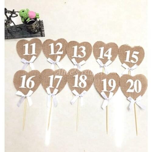11-20 Jute Hessian Burlap Table Cards Vintage Wedding Decoration Heart Shape Table Number Centerpieces Decor Rustic Craft