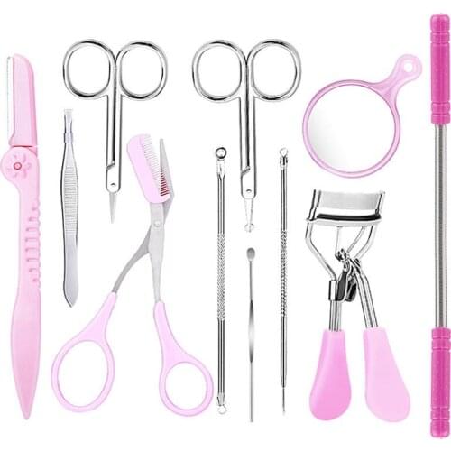 11PCS Eyebrow Grooming Set Professional Eyebrow Tool Set Facial Hair Remover Eyebrow Scissor comb Women Girl Makeup Tools