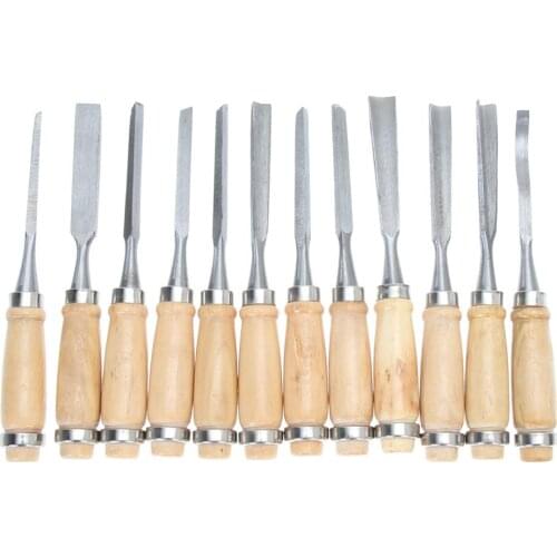 12Pcs Premium Carbon Steel Wood Carving Hand Chisel Tool Set Professional Woodworking Chisels Gouges for Sarpenters Carvers