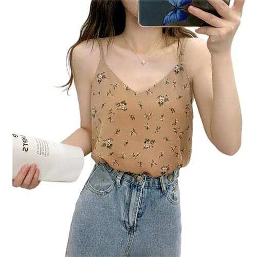 2020 Hot summer women lady camis vest top Women Summer Floral Suspender Small Vest V-neck Double-layer Loose All-match Top