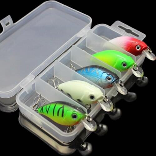 5pcs Fishing Lures Fake Baits Kinds Of Minnow Fish Bass Tackle Hooks Baits Crankbait With Storage Plastic Box