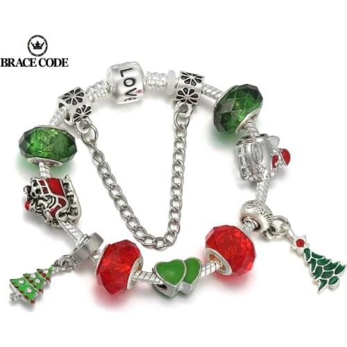 A+ New Years Fashion Alloy Christmas Charm Bracelet Bracelet Female Christmas Gift Children Holiday LOVE Silver Plated Bracelet
