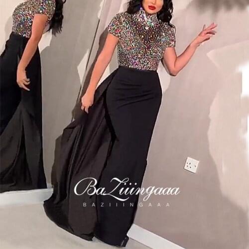 BAZIIINGAAA Luxury Woman Cocktail Dress Beaded Sequins Long Elegant Night Cocktail Party Formal Dresses for Wedding Plus Size