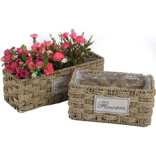 Big /Small Flower Pot Groot Straw Pastoral Flower Basket Handmade Braided Plant Pot Home Decoration Accessories Waterproof